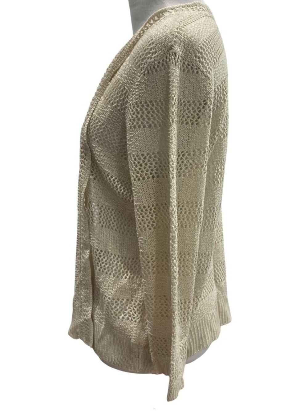 Charter Club Open Front Sheer Cardigan PL Beige Boho Festival Cottagecore Indie - Picture 2 of 9